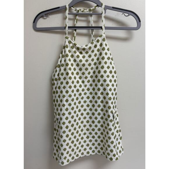 Antonio Melani Spotted Shirred High Neck Tankini Swim Top Size M Pistachio Dot - Picture 1 of 5